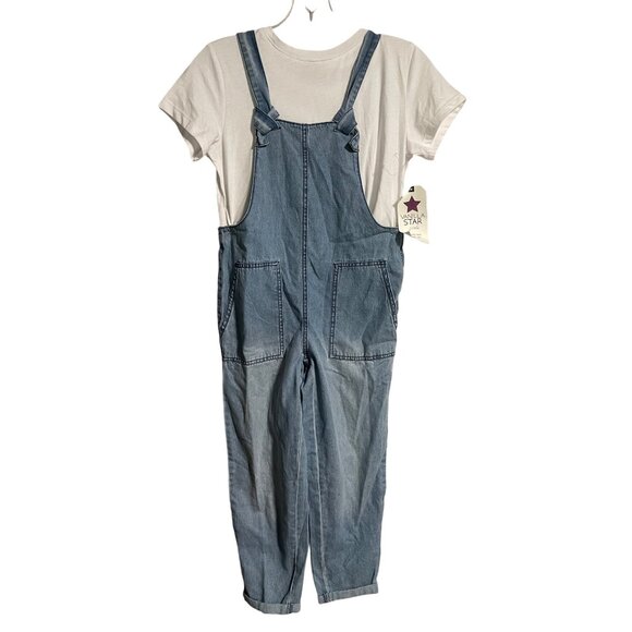 Vanilla Star Girls Denim Overall Romper & White T-Shirt Set Size S 7/8 Light Was - Picture 1 of 11